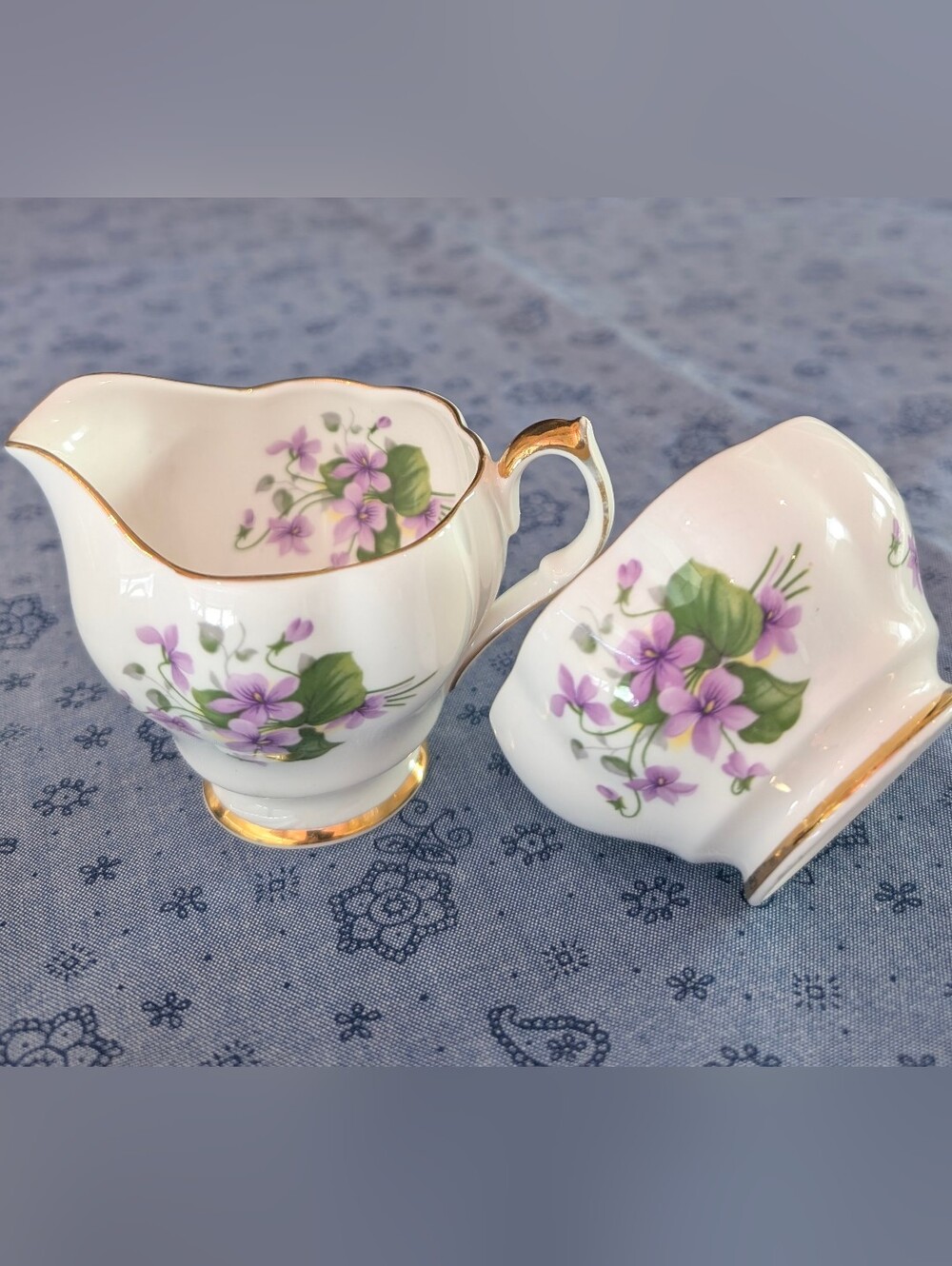 Vintage Queen Anne Bone China VIOLETS Creamer and Sugar Bowl
